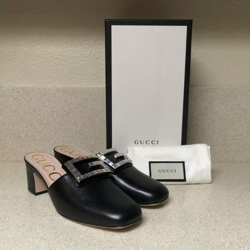 Gucci Madelyn Square G Leather Slide Black 39